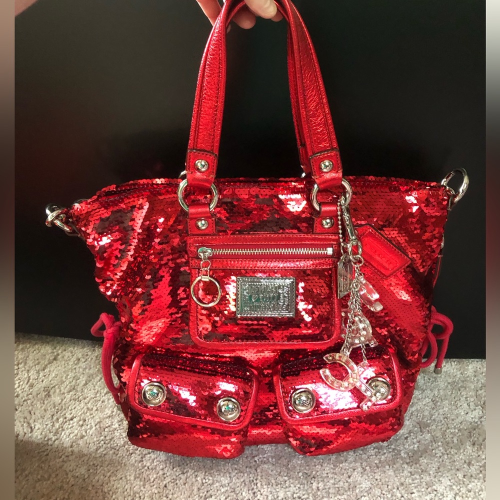 BRAND NEW Red Coach Sequin Purse Bag